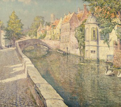 Swans on a Canal, Bruges by Paul Leduc